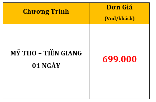 Bảng giá Tour Mỹ Tho - Tiền Giang đi về trong ngày
