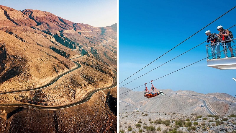 Các hoạt động phát triển du lịch mạo hiểm đang được thực hiện ở những ngọn núi đá của Ras Al Khaimah (và dọc theo bờ biển thiếu ánh sáng của nó), với Jebel Jais đóng vai trò là nơi tổ chức các hoạt động đi bộ đường dài, trượt tuyết và đu dây đang phát triển.