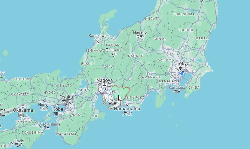 Vị trí tỉnh Aichi (viền đỏ có con trỏ chuột) trên đảo Honshu