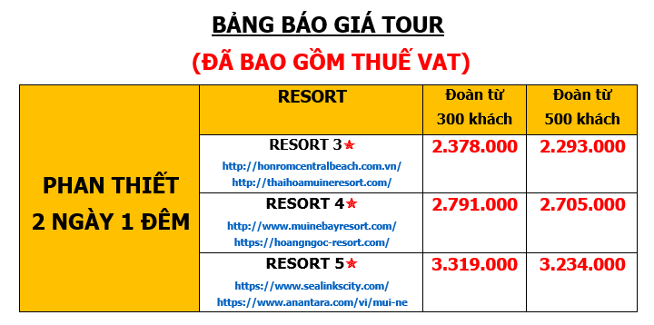 Bảng giá Tour du lịch Team Building tại Mũi Né-Phan Thiết 2 Ngày 1 Đêm 2023