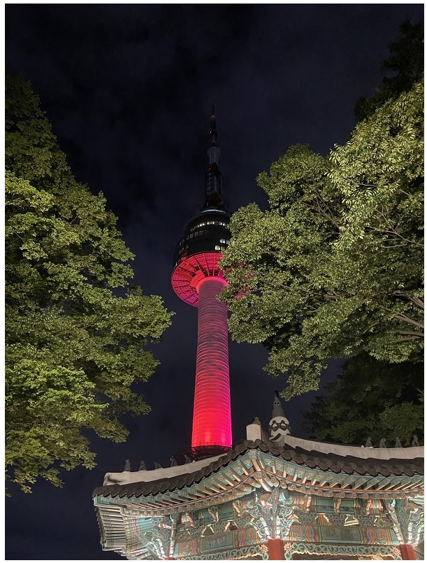 Tháp Namsan vào ban đêm - Hãy xem bức tranh toàn cảnh hơn!
