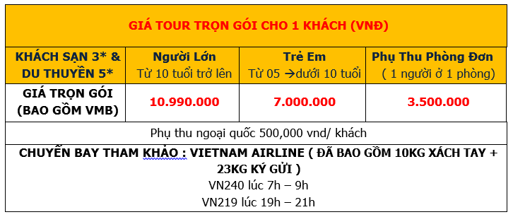 Bảng giá Tour Hà Nội Hạ Long 4 Ngày 3 Đêm du thuyền 5 sao Dịp Tết