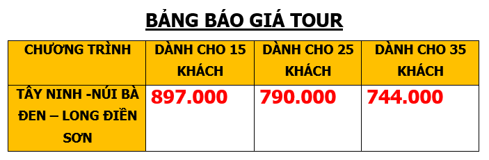 Bảng giá Tour Tây Ninh-Núi Bà Đen-Long Điền Sơn