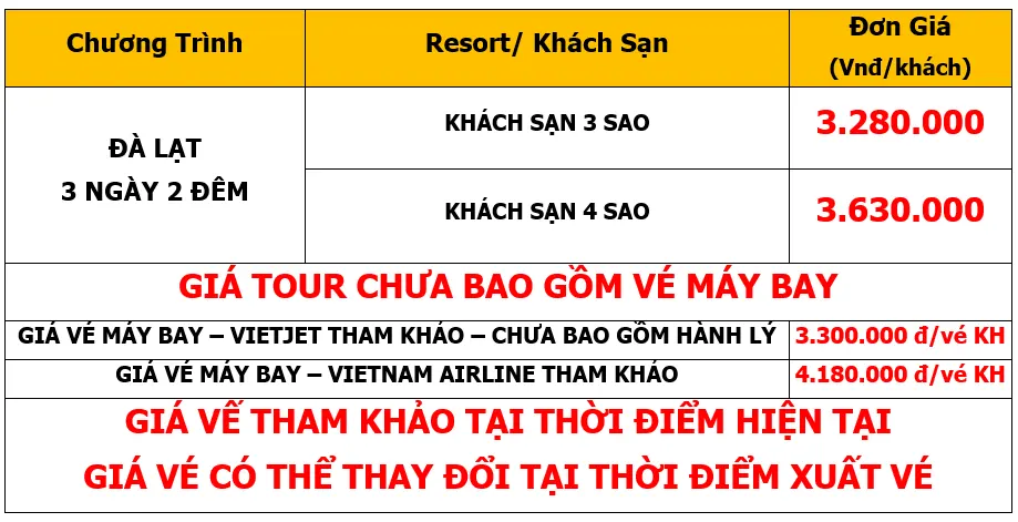 Bảng giá Tour du lịch MICE-kết hợp Hội nghị-Hội thảo khách hàng tại Đà Lạt 3 ngày 2 đêm