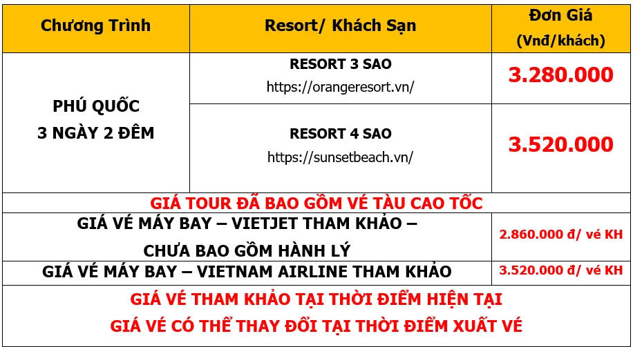 Bảng giá Tour du lịch MICE-kết hợp Hội nghị-Hội thảo khách hàng tại Phú Quốc 3 ngày 2 đêm