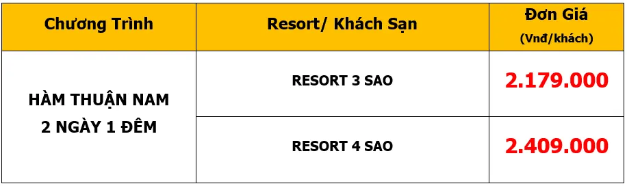 Bảng giá Tour du lịch Team Building tại Hàm Thuận Nam 2 Ngày 1 Đêm