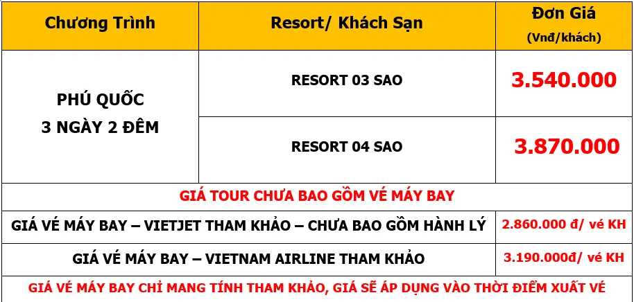 Bảng giá Tour du lịch Team Building tại Phú Quốc 3 Ngày 2 Đêm