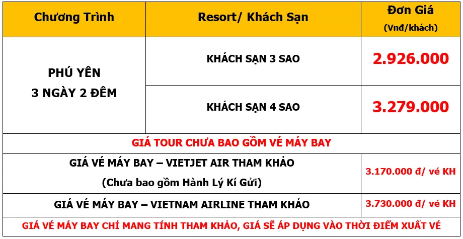 Bảng giá Tour du lịch Team Building tại Phú Yên 3 Ngày 2 Đêm