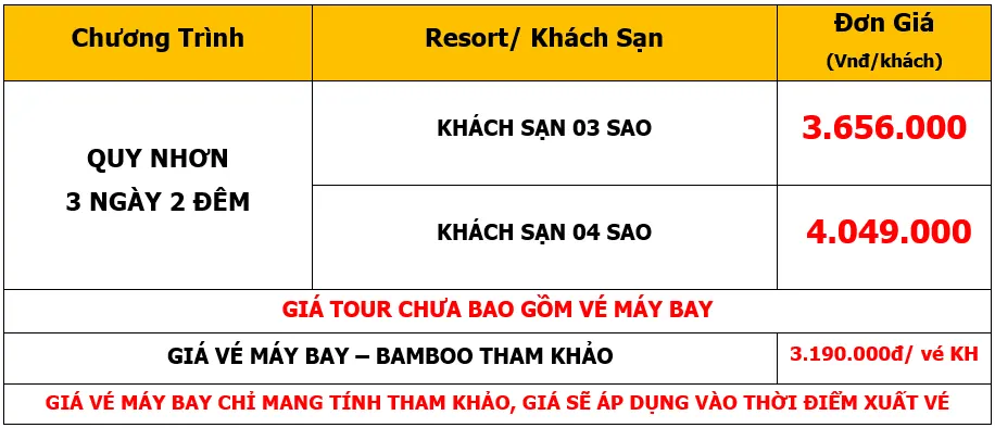 Bảng giá Tour du lịch Team Building tại Quy Nhơn 3 Ngày 2 Đêm