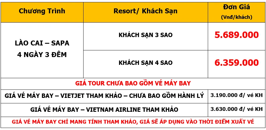 Bảng giá Tour du lịch Team Building tại SAPA – Lào Cai 4 Ngày 3 Đêm