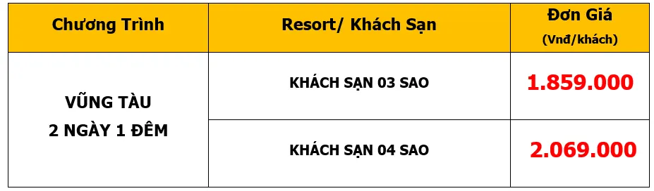 Bảng giá Tour du lịch Team Building tại Vũng Tàu 2 Ngày 1 Đêm