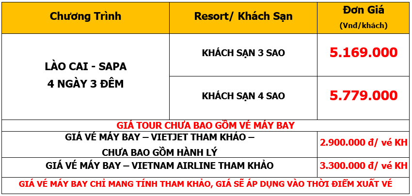 Bảng giá Tour du lịch Team Building tại SAPA - Lào Cai 4 Ngày 3 Đêm