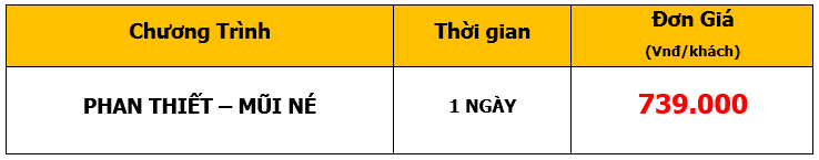 Bảng giá Tour Phan Thiết-Mũi Né trong 1 ngày