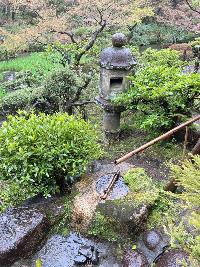 Các tính năng nước như lưu vực này là một yếu tố phổ biến trong khu vườn Nhật Bản.