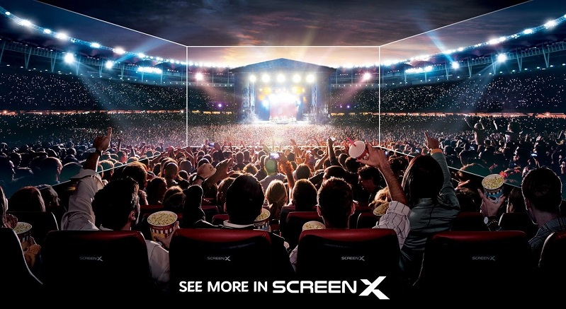 Hệ thống Screen X ba màn hình nhằm mang lại trải nghiệm sống động hơn tại 109 Cinemas Premium Shinjuku. (Tōkyū lịch sự)