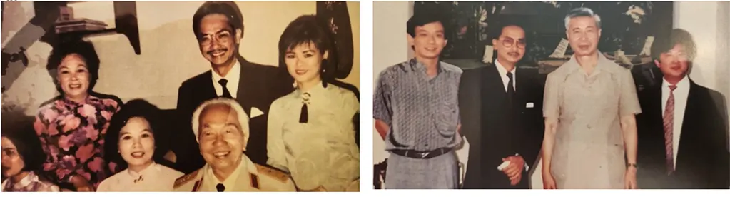 Ông Alain Tấn Huynh (đeo kính) chụp ảnh cùng Đại tướng Võ Nguyên Giáp và Bộ trưởng Ngoại giao Nguyễn Cơ Thạch năm 1989. Ảnh: NVCC