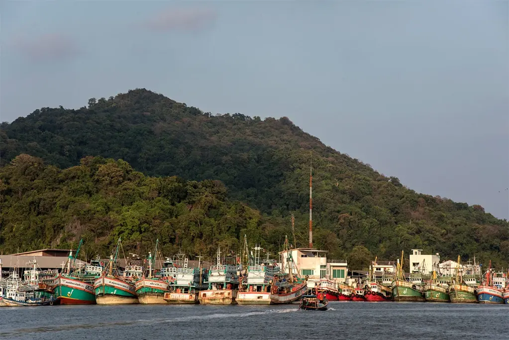 Một cảng cá ở huyện Khanom của Nakhon Si Tahammarat
